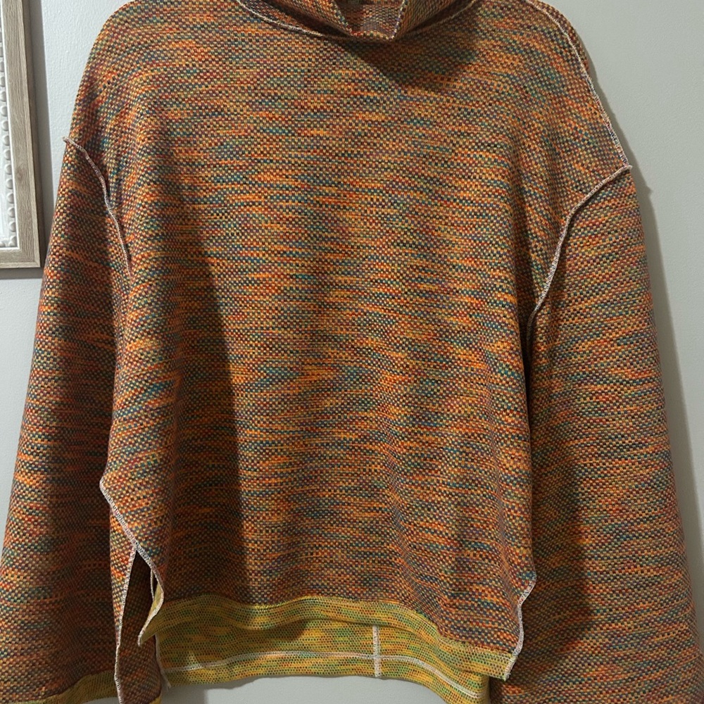 Free People, mock neck, multi-color, oversized crop  top.